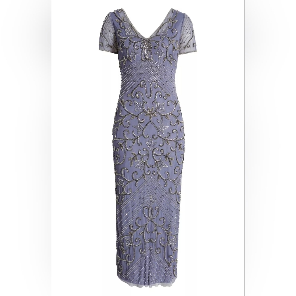 Pisarro Nights-Beaded Mesh Column Gown - Picture 3 of 9
